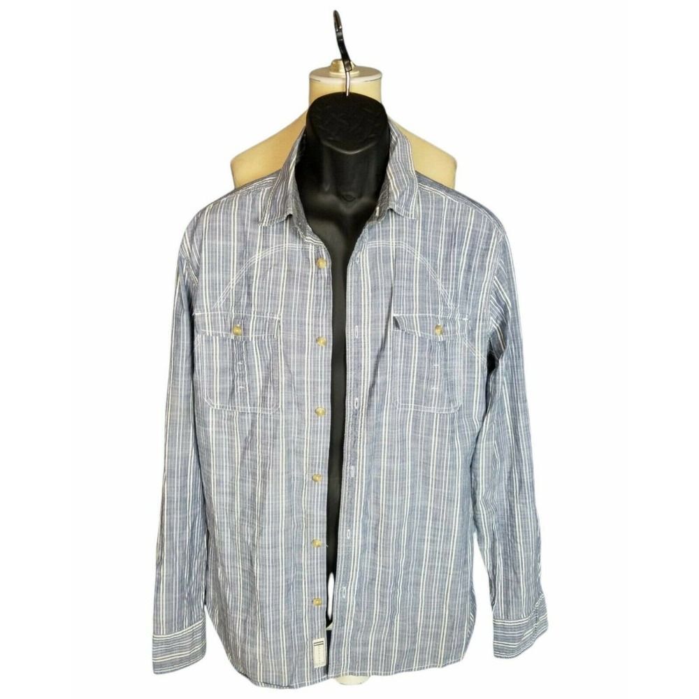 Sean John men's blue and white striped long-sleeve button up, size XL